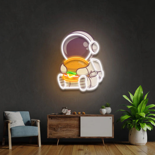 Burger Astronot Neon Gece Lambası