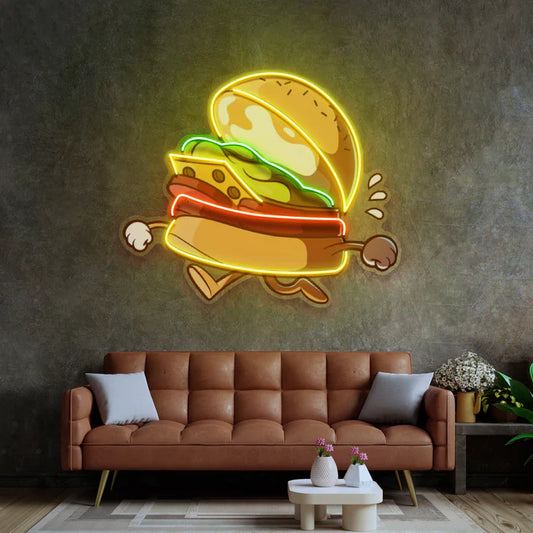 Koşan Hamburger Konsepti Neon Led Gece Lambası