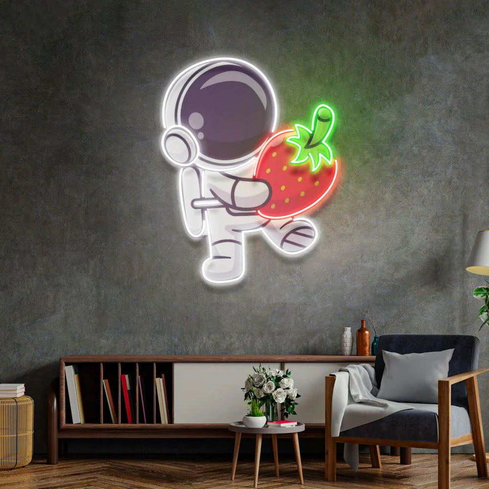 Çilek Astronot Led Neon Gece Lambası