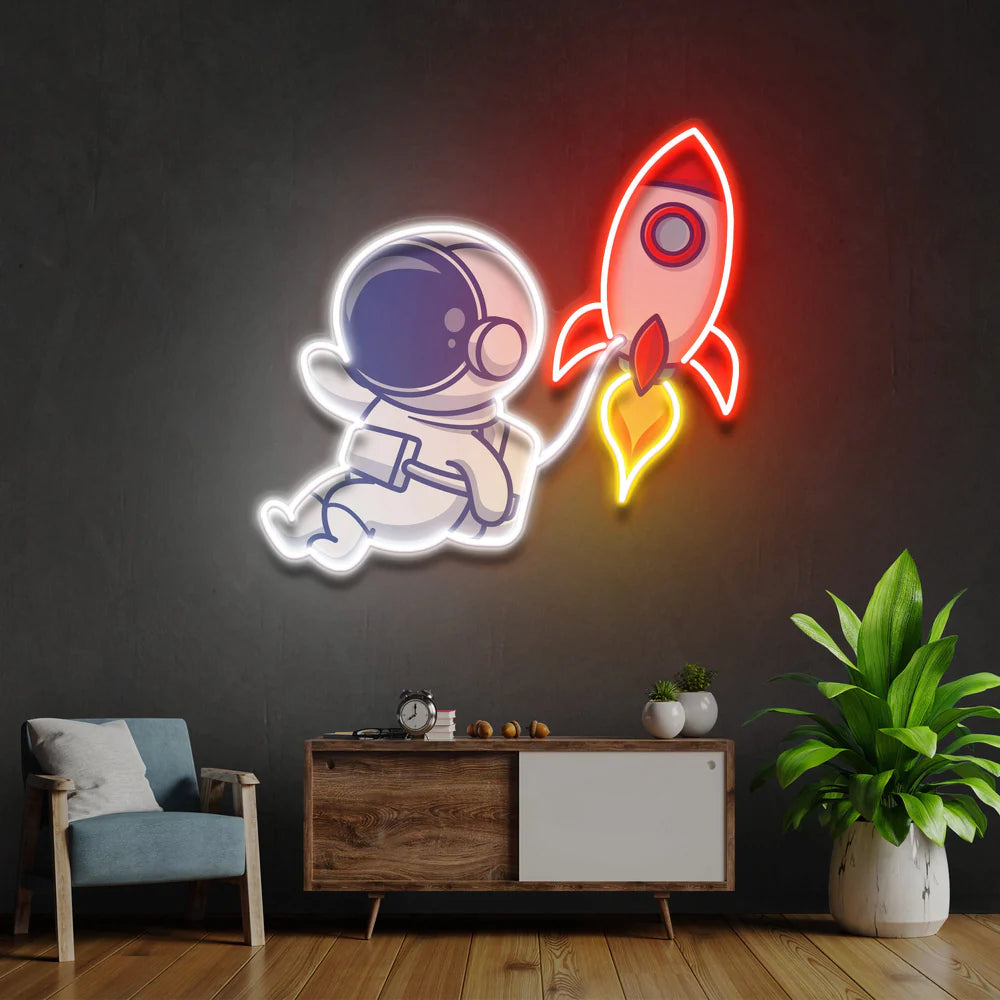 Roket Astronot Neon Gece Lambası