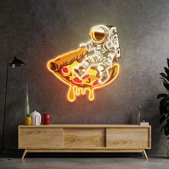 Pizza Astronot Neon Led Gece Lambası