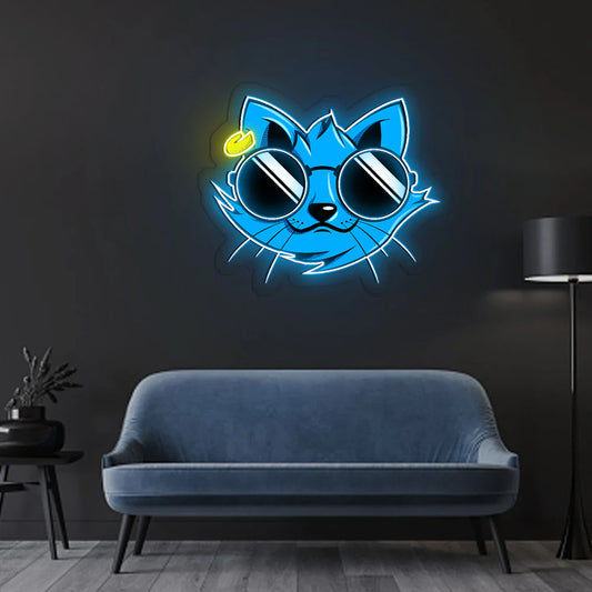 Gözlüklü Kedi Neon Led Gece Lambası