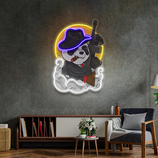 Silahlı Mafya Panda Neon Led Gece Lambası