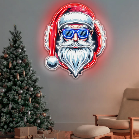 Gözlüklü Noel Baba Yeni Yıl Çalışması Yılbaşı Neon Led Gece Lambası