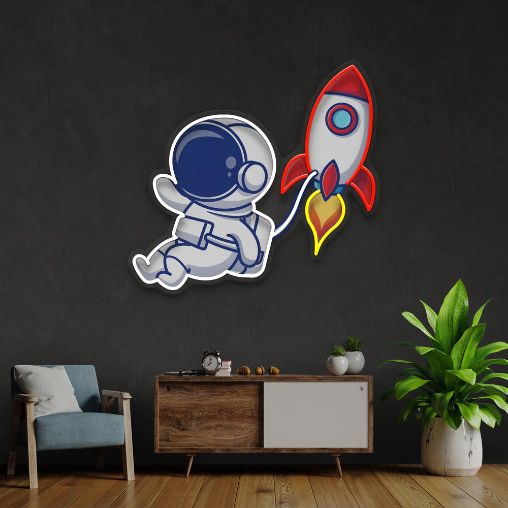 Roket Astronot Neon Gece Lambası