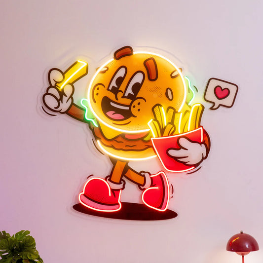 Patates Burger Hamburger Konsepti Neon Led Gece Lambası