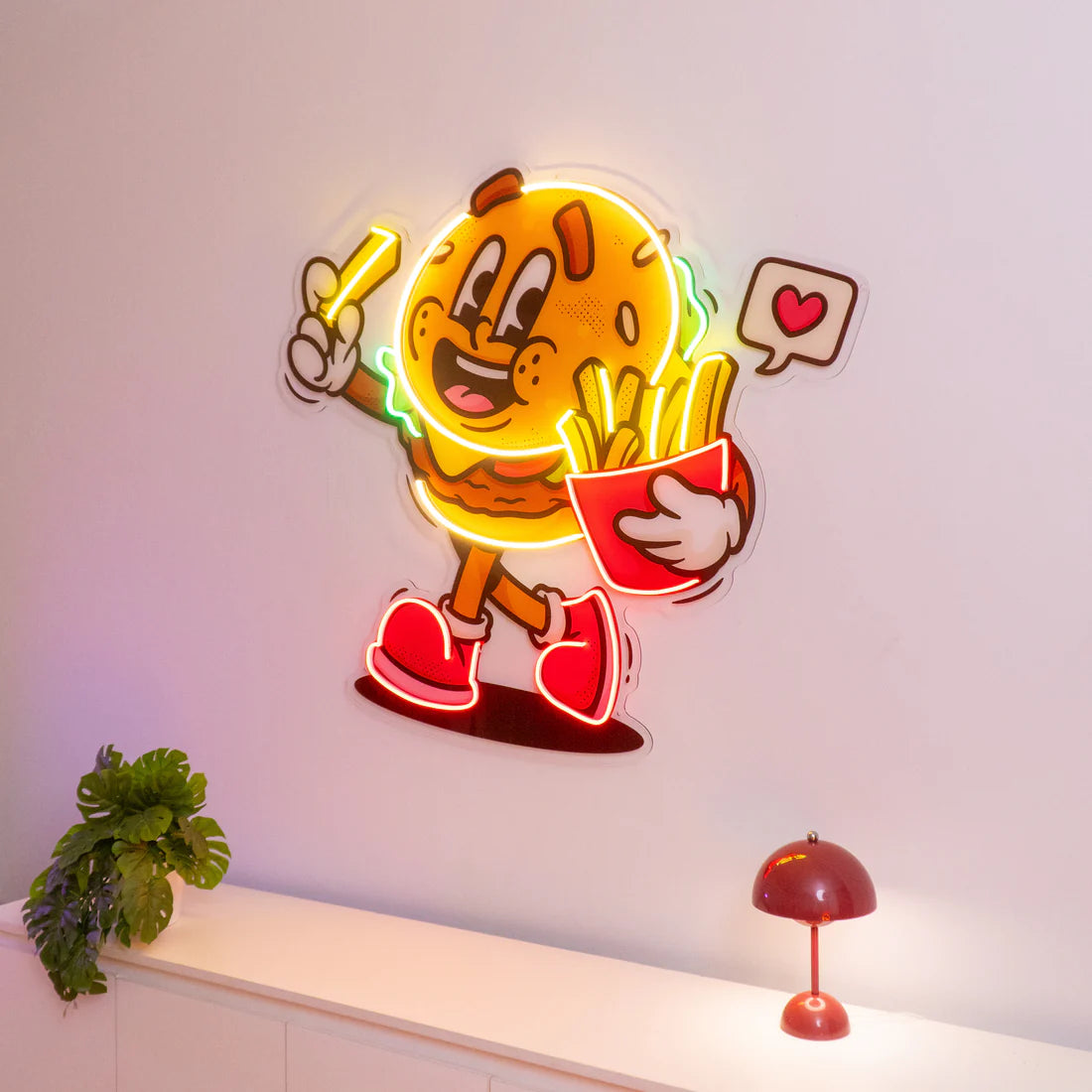 Patates Burger Hamburger Konsepti Neon Led Gece Lambası