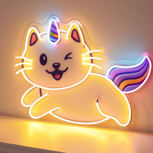 Tatlı Şeker Unicorn Kedi Neon Led Gece Lambası