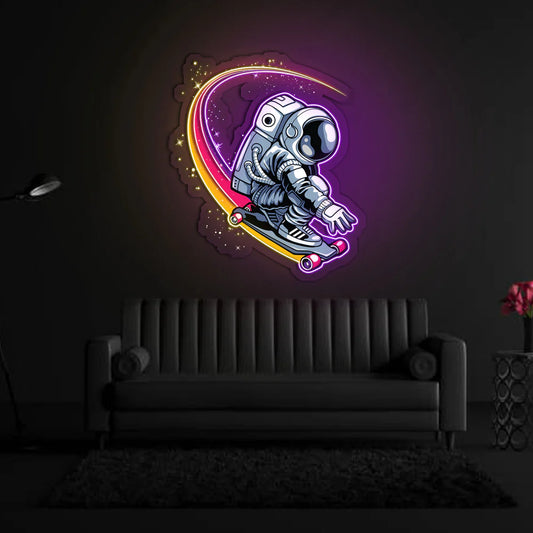 Yıldızlarda Kaykay Astronot Neon Led Gece Lambası