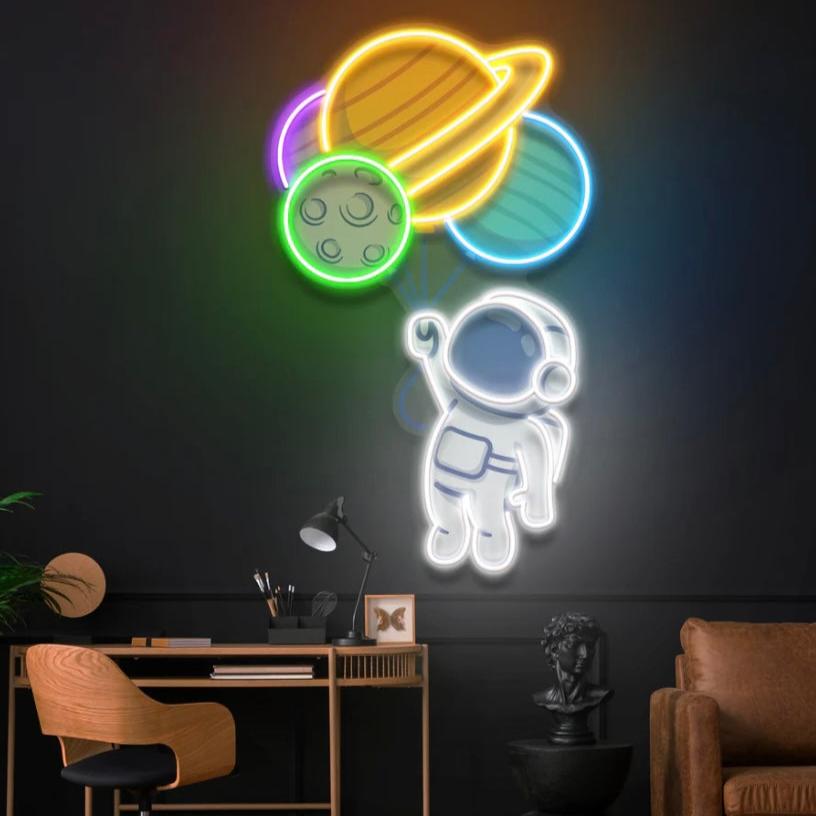 Balon Gezegen Astronot Neon Led