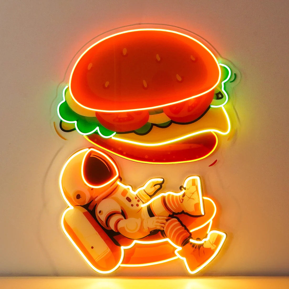 Burger Astronot Hamburger Konsepti Neon Led Gece Lambası