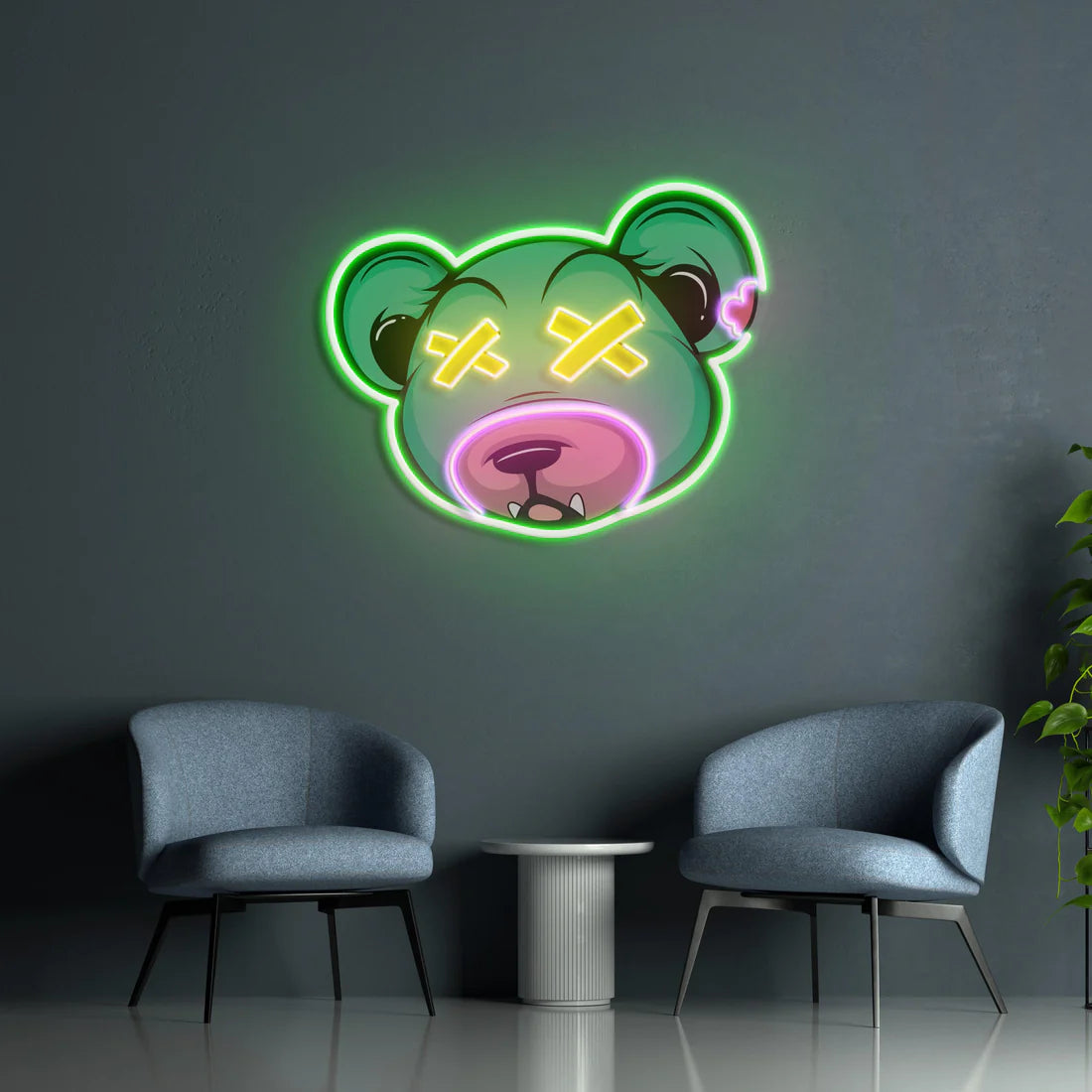 Yeşil Ayı Kafası Cartoon Neon Led Gece Lambası