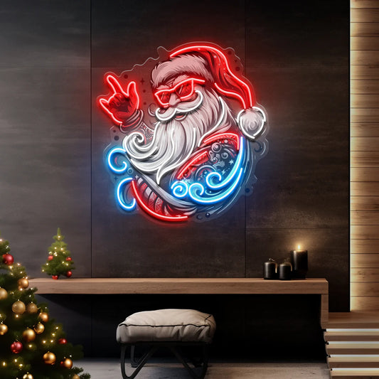 Gözlüklü Noel Baba New Years Neon Led Gece Lambası