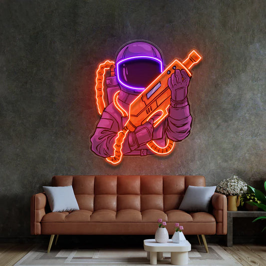 Silahlı Astronot Paintball Neon Led Gece Lambası