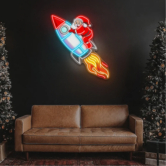 Roket Noel Baba Yeni Yıl Çalışması Yılbaşı Neon Led Gece Lambası